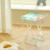 JAYI Table pliable en acrylique personnalisée Table d'appoint irisée Table basse rectangulaire en lucite