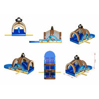 Toboggan aquatique gonflable commercial à thème pirate, double piste, pour entreprises de location d'événements et parcs d'attractions