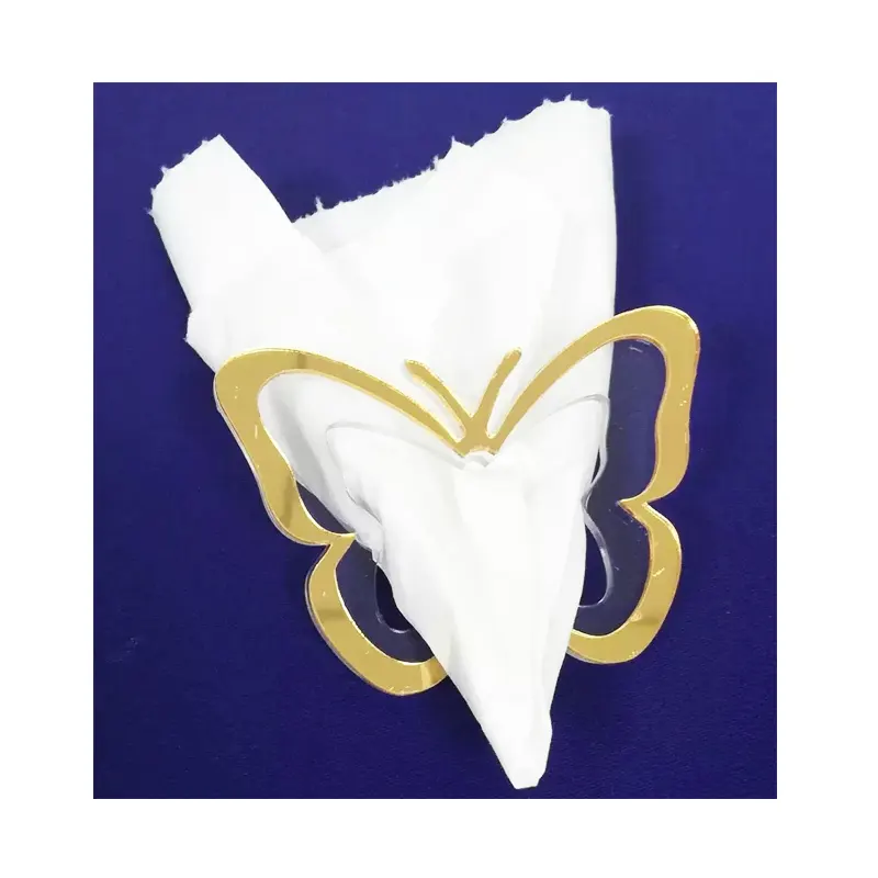Anneaux de serviette en acrylique miroir doré Porte-anneaux de serviette papillon en acrylique mignon pour décorations de mariage