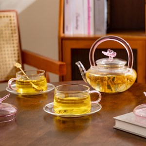 Juego de Té de Vidrio de Borosilicato, Tetera con Asa de Mariposa 3D, Tapa y 2 Platos para Tazas, Regalo para el Té de la Tarde - Product Image 1