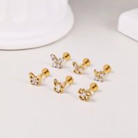 ASTM-F136 Titanium Zircon Piercing De Titanio Tragus Helix Daith Lobe Flat Back Earrings Internal Thread Labret