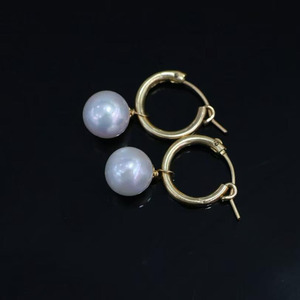 14K Gold Filled Huggie Hoop Drop <b>Earrings</b>, 10‑11mm Iridescent High Luster Natural Edison Freshwater Pearl <b>Dangle</b> Hoop <b>Earrings</b> - Product Image 1