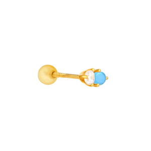 Pendientes Pequeños de Plata S925 con Turquesa y Doble Diamante, Bañados en Oro para Mujer - Product Image 1
