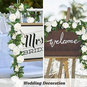 Guirlandes de roses artificielles, fleurs en plastique blanches, feuilles vertes, décoration de mariage et de maison, branche unique - Product Image 4