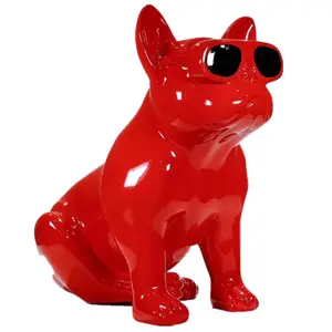 Estatua de Cowboy de resina con gafas de sol, estatua de Bulldog francés rojo con gafas de sol personalizada para galería de arte