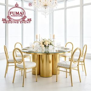 Mesas y sillas de vidrio negro para invitados VIP, mesa de cóctel de boda con soporte de galvanoplastia dorada - Product Image 4