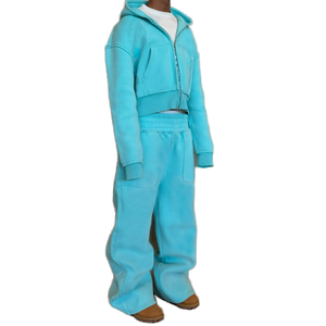 ชุดเซ็ตเสื้อฮู้ดซิปแบบมีซิปทรงหลวมสไตล์วินเทจฟอกสีสำหรับผู้ชาย พร้อมกางเกงขายาวทรงหลวม ชุดวอร์มสั่งทำพิเศษ ระบายอากาศได้ดี ผลิตจากผ้าโพลีเอสเตอร์/คอตตอนพิมพ์ลาย - Product Image 3