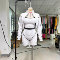Ensemble de yoga 3 pièces personnalisé pour femme avec veste courte zippée, soutien-gorge de sport et short cycliste taille haute – Tenue d'été streetwear – Vente en gros OEM