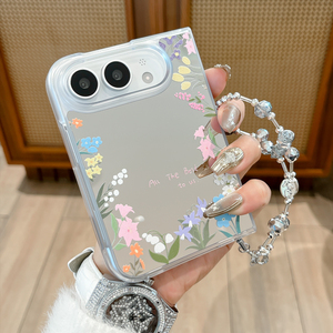 Coque de téléphone à clapet florale en gros pour <span class=keywords><strong>iPhone</strong></span> Ultra avec chaîne perlée, motif floral esthétique, miroir et protection transparente - Product Image 3