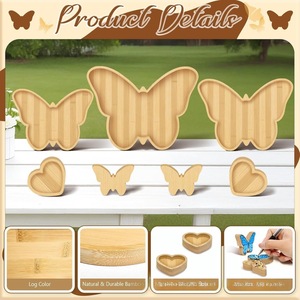 Wooden Butterfly <b>Tray</b> Heart Shape Dipping Dish Fruit Dessert Plate Creative Party Serving Decorative Natural Wood Color - Product Image 2
