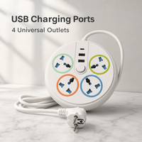 Multiprise intelligente créative avec prises universelles, USB-A (2 ports), USB-C (1 port), protection enfant, câble de 1,8 m, IP20