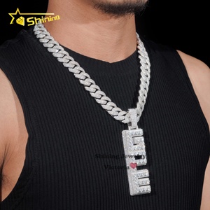 Hot Bán Cá Nhân 3D Thiết Kế 925 Bạc Mỹ Quyến rũ Mặt Dây Chuyền 3 "Mà Không Cần Bảo lãnh Moissanite Kim Cương Dọc Tùy Chỉnh Tên Mặt Dây Chuyền - Product Image 5