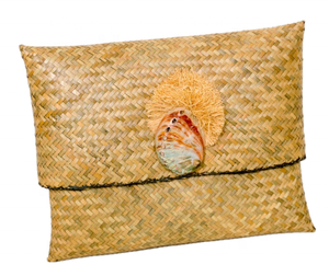 Sac à main élégant fait à la main d'embrayage de paille décoré avec des matériaux et des coquillages naturels - Product Image 1