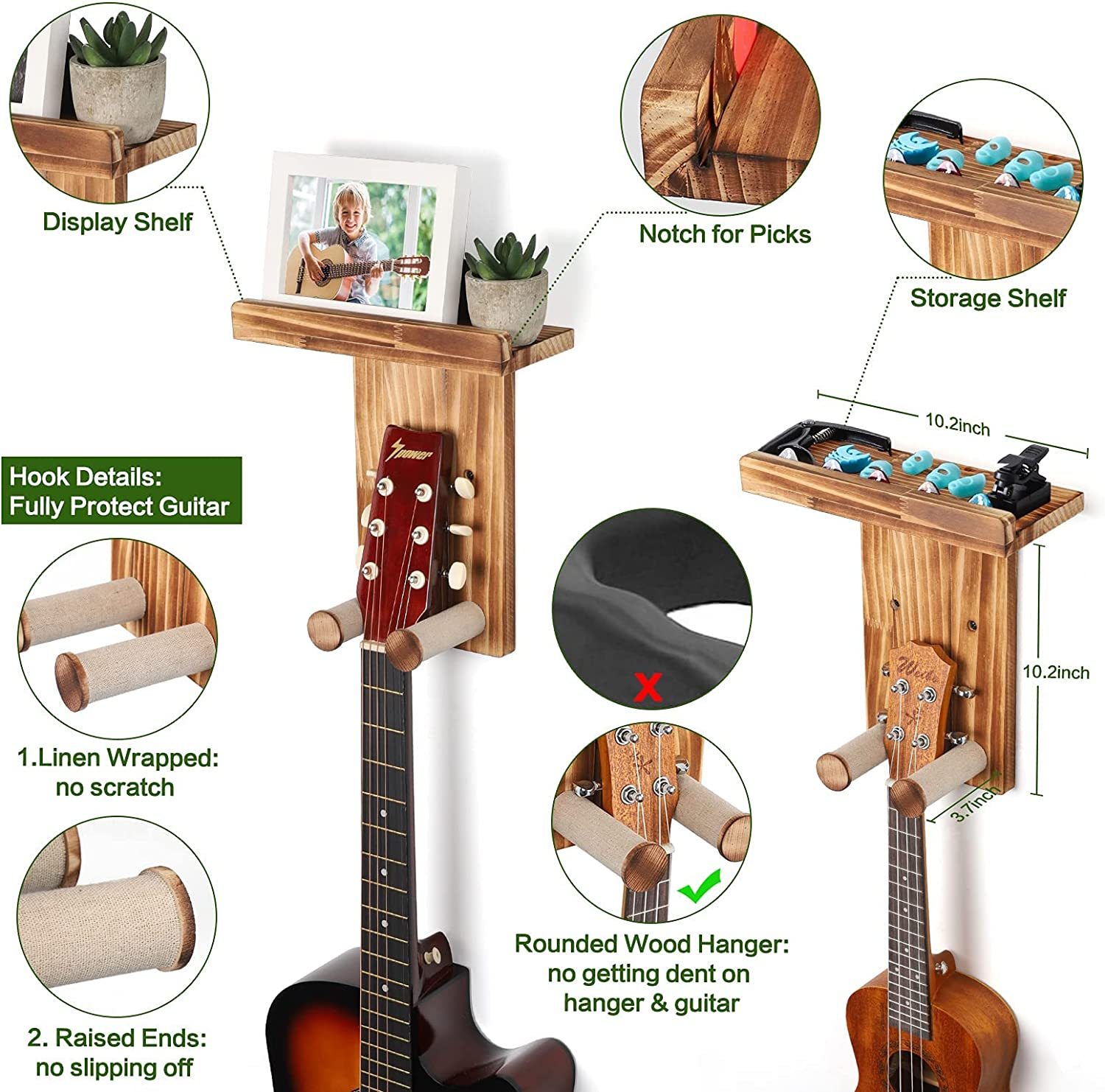 étagère Rangement Médiator Support Mural Guitare KingPoint En Bois Avec Crochets - Pour Guitare Électrique/Acoustique Rangement Guitare Mural étagère Rangement Médiator Support Mural Guitare KingPoint En Bois Avec Crochets - Pour Guitare Électrique/Acoustique Rangement Guitare Mural