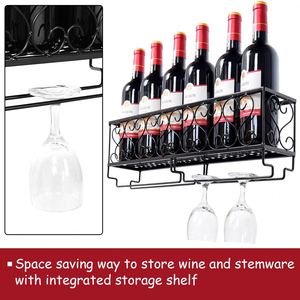 2in1 Wall Mounted Metal Red Wine <b>Bottle</b> and Cup Glasses <b>Rack</b> Holder - Product Image 4