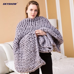 Couverture en tricot épais d'Islande en laine mérinos faite à la main surdimensionnée en gros à bas prix - Product Image 3