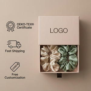 Fascia per capelli da donna con logo personalizzato, elastico in seta di dimensioni midi, elastico in gomma, scrunchie 100% seta di gelso autentica - Product Image 2