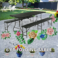 Table pliante en plastique portable rectangulaire de 6 pieds pour hôtel, jardin, cour, hôpital, banquet, mariage, vente en gros à prix abordable