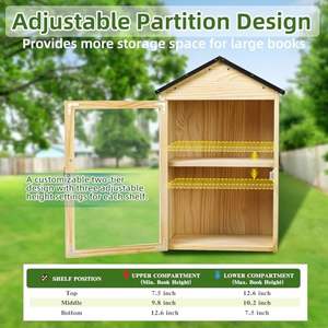 Pequeña Biblioteca de 2 Niveles para Vecindarios, Escuelas Comunitarias, Madera Maciza Resistente a la Intemperie con Estante Ajustable y Bisagras Resistentes a la Oxidación - Product Image 2