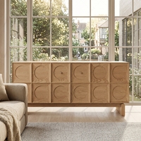 Meuble TV FERLY moderne de luxe en bois massif, console multimédia, centre de divertissement de taille moyenne avec poignées en laiton, unité sur mesure pour villa