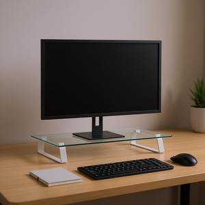 Soporte de monitor de vidrio templado blanco, juego de escritorio de 23.6x13.8x3.1 pulgadas con marco de metal para uso en oficina - Product Image 2