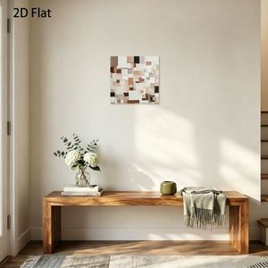 Art mural abstrait minimaliste neutre en patchwork carré, impression de texture géométrique plate 2D, décoration pour la maison, la chambre à coucher, le bureau - Product Image 4
