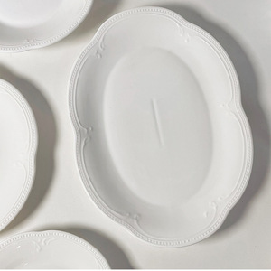Pure <b>White</b> Embossed Lace Vine Ceramic Oval Plate Porcelain Charger for Home or Wedding Parties for Restaurant Use - Product Image 6
