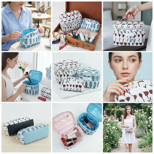<span class=keywords><strong>Borsa</strong></span> per Makeup Eco Colorata Viaggio Grande Jacquard Terry Rosa Adorabile Logo - Grande Capacità Zip - Product Image 2