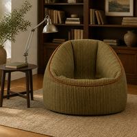 Fauteuil pouf moderne incurvé vert olive, compressé sous vide, avec ottoman, pour adultes, pour salon