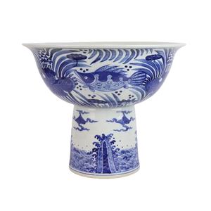 RZPI111-A bleu et blanc motif d'écailles <span class=keywords><strong>de</strong></span> poisson céramique jardin haut <span class=keywords><strong>pied</strong></span> <span class=keywords><strong>pot</strong></span> <span class=keywords><strong>de</strong></span> <span class=keywords><strong>fleur</strong></span> jardinière intérieure et extérieure - Product Image 1