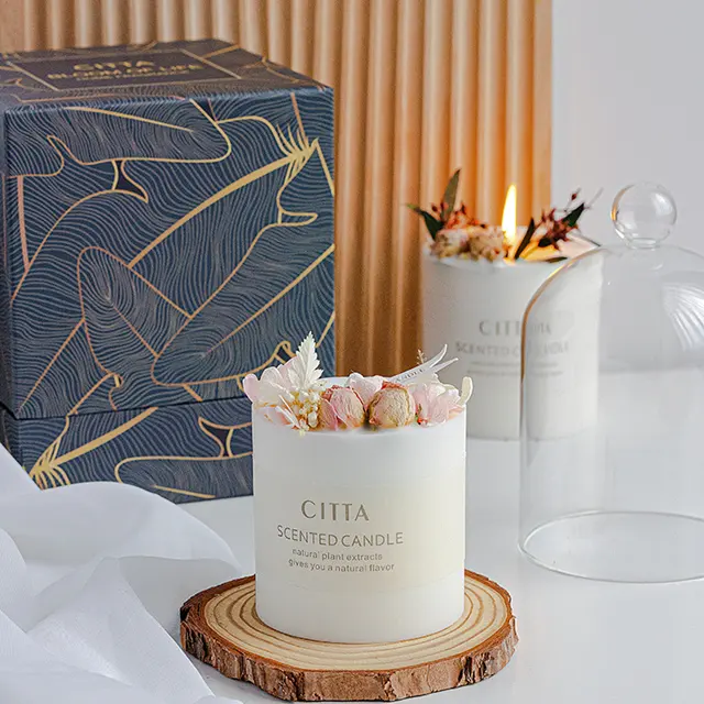 Groothandel Luxe Soja Wax Aromatische Kaarsen Custom Private Label Bruiloft Bloem Kaars Cadeau Set Met Doorzichtig Glazen Deksel