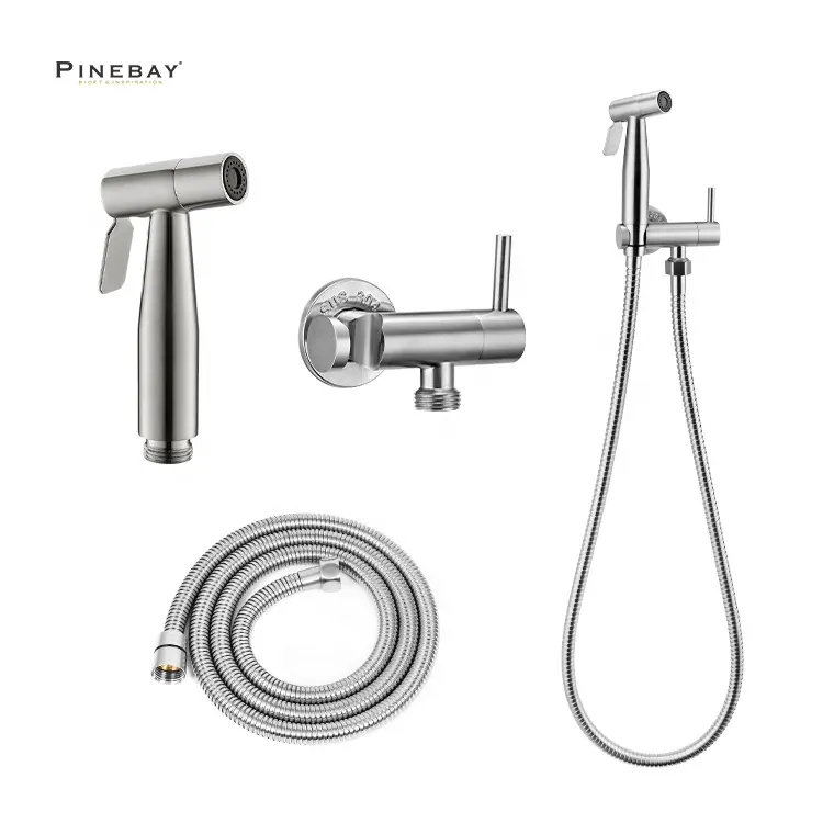 PINEBY - Conjunto de lavadora automática de parede para banheiro, roupa de banheiro com bico SUS304, de alta qualidade, para mulheres, ideal para limpeza, para banheiro