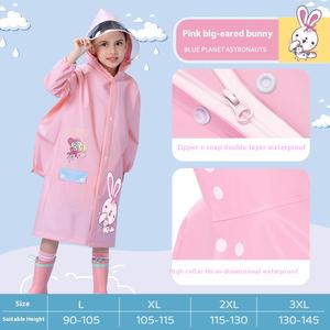 定制印花标志儿童雨衣男童女童6-14岁粉色卡通雨衣雨披徒步野营<span class=keywords><strong>M</strong></span>-3XL - Product Image 4
