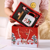 Mug de Noël mignon en céramique avec couvercle et cuillère, motif Père Noël et rennes, design esthétique, souvenir