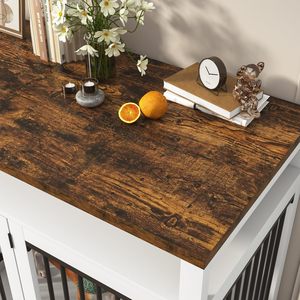 Mobile TV e Cuccia per Cani in Legno Massello Stile Modern Farmhouse, 4 Porte con Serratura, Grande Capacità per 2 Cani, Bianco, Arredamento <span class=keywords><strong>Soggiorno</strong></span> HY - Product Image 3