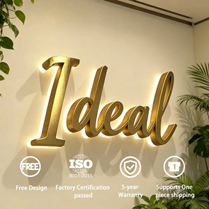 letrero LED personalizado, letrero LED retroiluminado mate dorado personalizado, señalización <span class=keywords><strong>de</strong></span> letras, logos para negocios, Le - Product Image 5