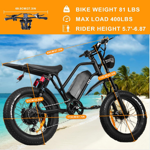 จักรยานเสือภูเขาไฟฟ้าแบบมีมอเตอร์ไร้แปรงถ่าน 1500 วัตต์ ระบบกันสะเทือนคู่ ปรับแต่งได้ 3 สี พร้อมยางขนาดใหญ่ 20 นิ้ว สำหรับทุกสภาพพื้นผิว - Product Image 3