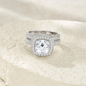 Factory Direct Sale 925 Silver Moissanite <strong>Ring</strong> Set <strong>Cushion</strong> Cut Iced Out Sparkling <strong>Ring</strong> Fine Jewelry Engagement <strong>Wedding</strong> <strong>Ring</strong> - Product Image 2