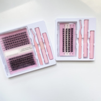 Kit de cils individuels faits main en usine, à base pointue, avec adhésif et scellant, segments pré-coupés, kits de cils en grappes personnalisés