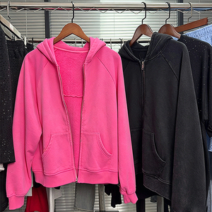 Hoodie zippé rose graphique coupe boxy en molleton épais de coton, impression DTG, streetwear unisexe, fabricant de sweats imprimés - Product Image 2