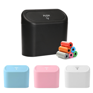 صندوق تخزين نفايات بلاستيكي جديد مانع للتسرب، سلة مهملات محمولة صغيرة أوتوماتيكية للسيارة مع غطاء وكيس قمامة - Product Image 1