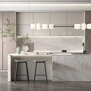 Gabinetes de Cocina Modernos de Madera Maciza de Roble Lacado, Diseño Elegante, Bandejas para Cubiertos Integradas, Panel de Mini Isla, Características Ecológicas - Product Image 1