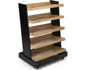 Customized Retail Shop Food POS Display Slant Shelves Free Standing 4 Tiers Wood Bread Display Racks