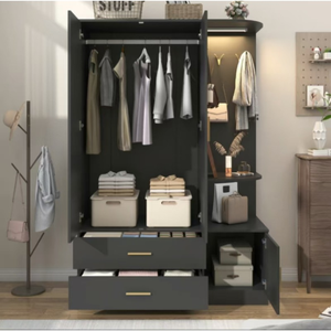 Venta al por mayor muebles de dormitorio moderno <span class=keywords><strong>armario</strong></span> de almacenamiento de ropa puertas de 4 hojas blanco PVC laminado <span class=keywords><strong>armario</strong></span> de madera con <span class=keywords><strong>espejo</strong></span> - Product Image 2