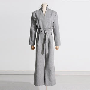 2024 primavera di Design di nicchia cintura con scollo a V Patchwork tuta grigia abbigliamento da donna Sexy manica lunga abiti aderenti eleganti da donna - Product Image 6