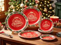Assiettes en papier jetables imprimées sur le thème de Noël, 7/9 pouces, compostables, pour les fêtes, vente en gros