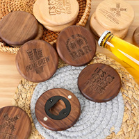 Ouvre-bouteille en bois de noyer noir naturel Puselife, logo laser, ouvre-bouteille rond, sous-verre, ouvre-boîte avec aimant