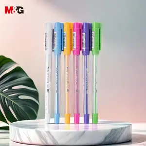M & G文具0.8毫米塑料闪光白色凝胶墨水圆珠笔套装定制标志着色经济中性笔