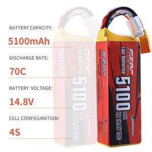แบตเตอรี่ SUNPADOW 4S Lipo สำหรับเครื่องบินบังคับวิทยุ เฮลิคอปเตอร์ โดรน FPV ควอดคอปเตอร์ ความจุ 5100mAh 14.8V 70C พร้อมหัวต่อ XT90 สำหรับแบตเตอรี่ 8S - Product Image 2