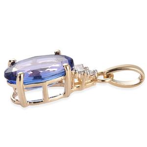 Collier pendentif en or jaune 14 carats avec tanzanite naturelle taille ovale et diamants CZ, collier délicat et tendance - Product Image 5